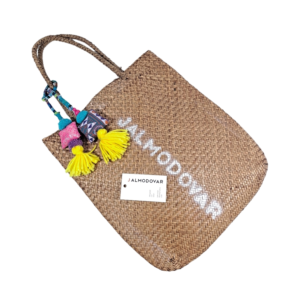 JALMODOVAR Handmade Straw Tote Bag With Tassels Drawstring Closure NEW